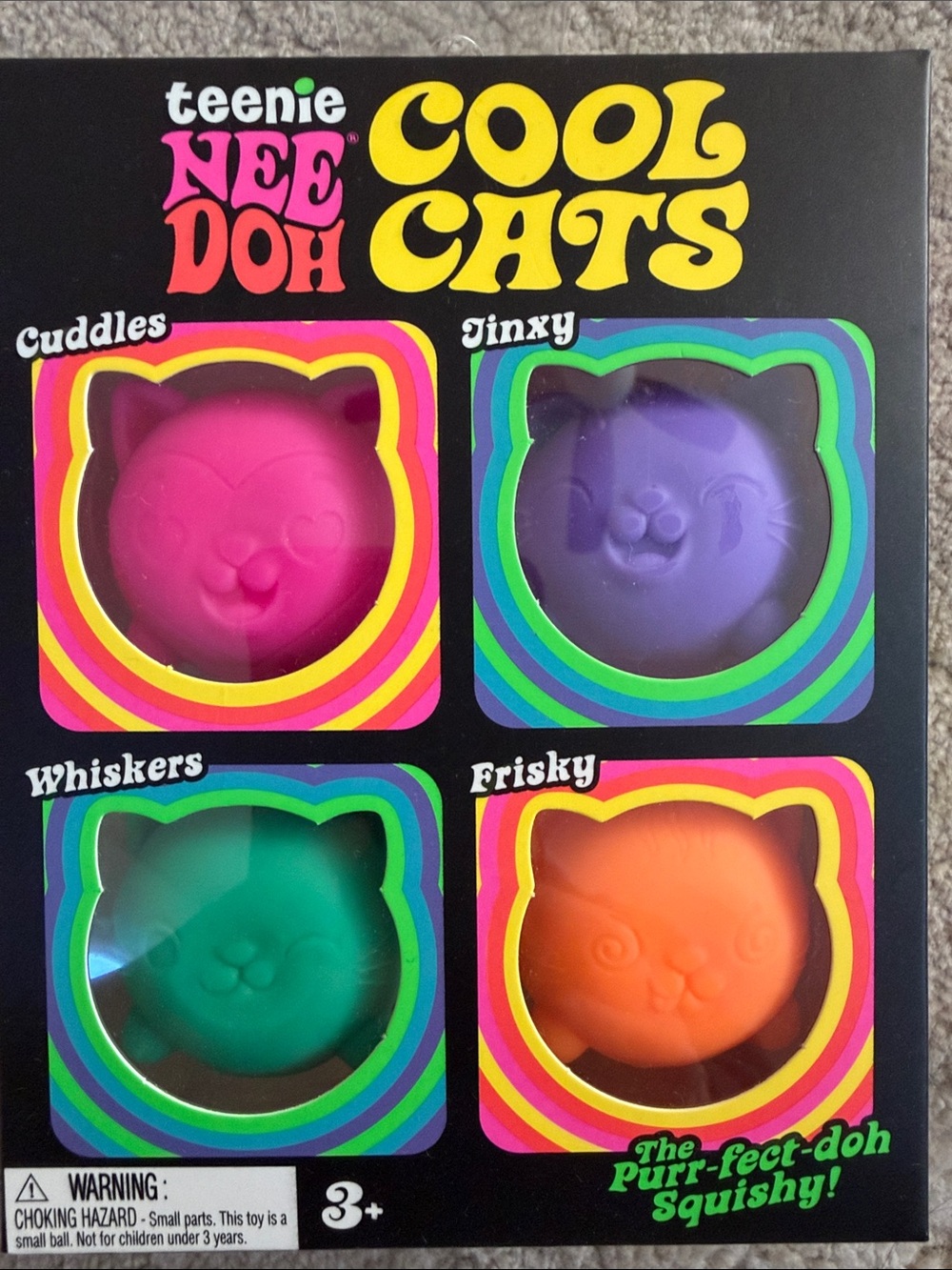Teenie Nee Doh Cool Cats Squishy Toy Set - Pink, Purple, Green, Orange